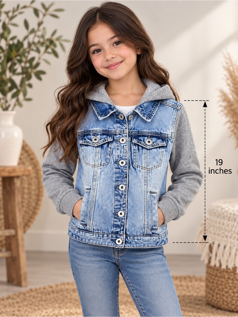 Girls' LEI Denim & Gray Hoodie Jacket - Size Small